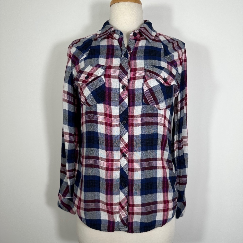 Rails Tretit Shirt Womens Sz XS Plaid Button Up Tencel Rayon Double Layered